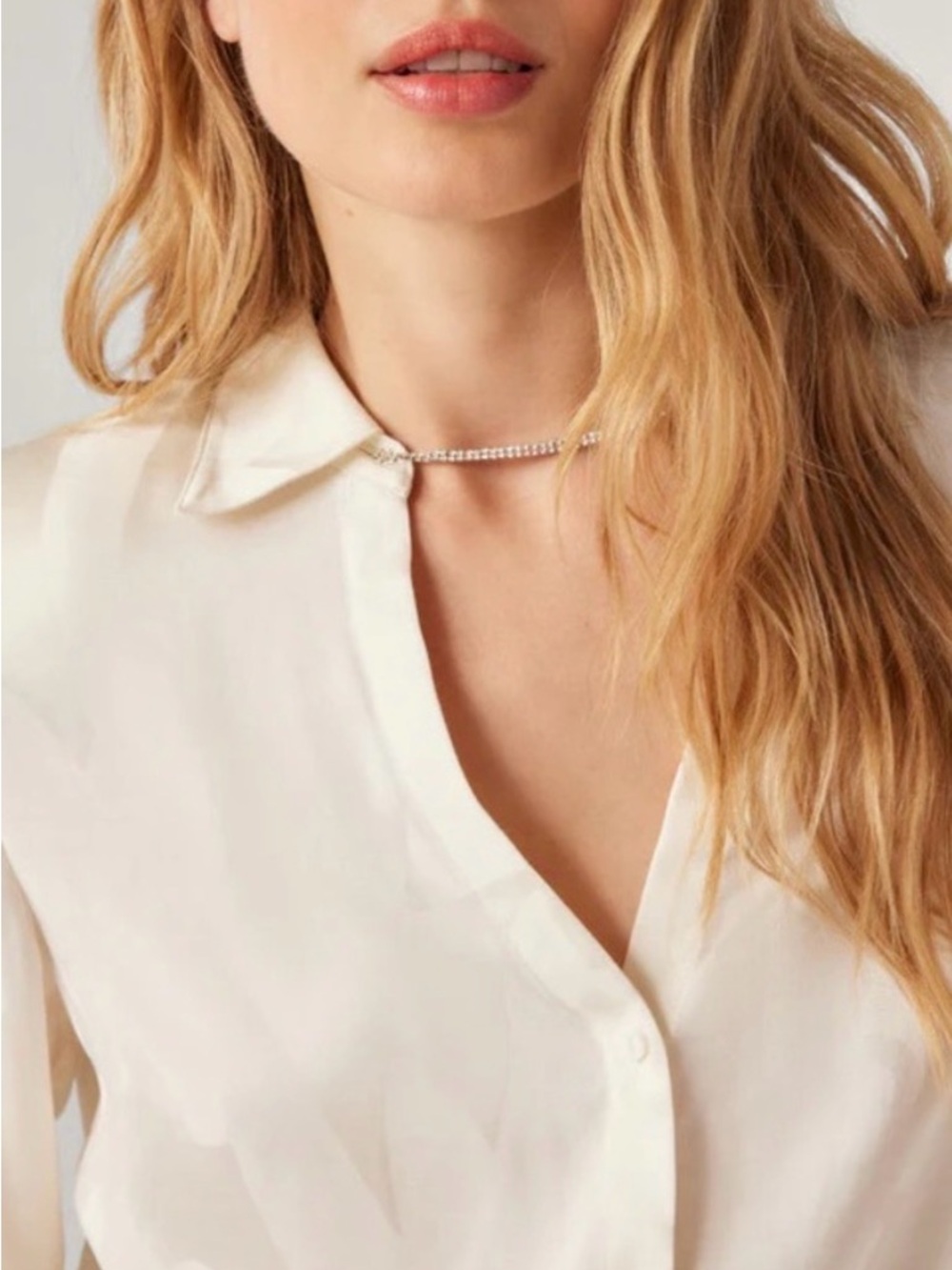 NWT ba&sh Chemise Betsy - cream button down w/ crystal collar chain - Medium - Picture 4 of 12